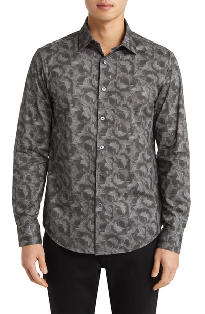 Bugatchi James Ooohcotton® Abstract Print Button-up Shirt In Washed Black