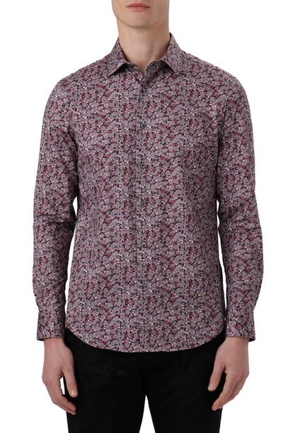Bugatchi James Ooohcotton® Floral Button-up Shirt In Burgundy