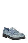 Guess Women's Shatha Logo Hardware Slip-on Almond Toe Loafers In Blue Denim - Manmade,textile
