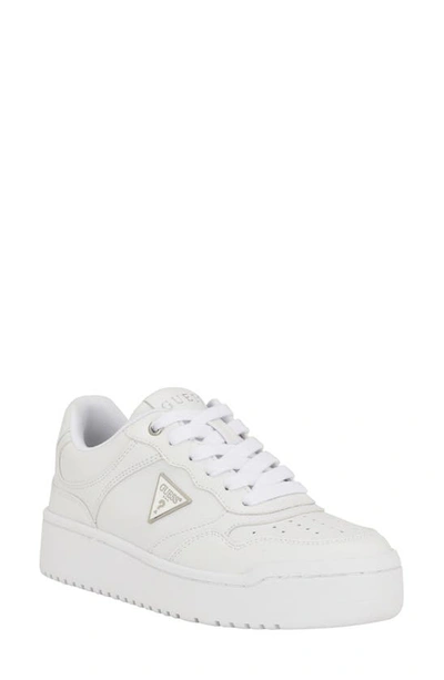Guess Women's Miram Casual Lace Up Sneakers With Triangle Hardware In White