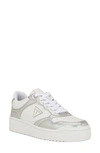 Guess Women's Miram Casual Lace Up Sneakers With Triangle Hardware In White/ Silver