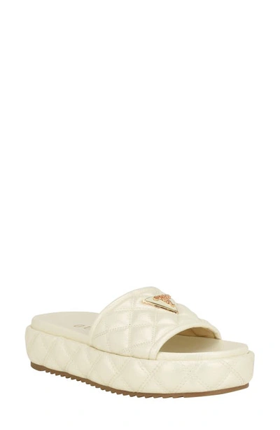 Guess Women's Longo Logo Quilted Platform Slip On Sandals In Ivory
