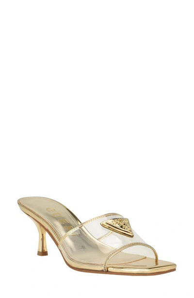 Guess Women's Lusie Slip On Kitten Heel Fashion Dress Sandals In Gold Mirror Metallic