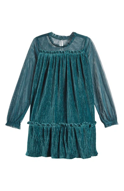 BCBG BCBG KIDS' LONG SLEEVE PLISSÉ VELOUR DRESS