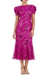 JS COLLECTIONS AYLA SEQUIN FLORAL MIDI COCKTAIL DRESS