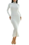 Bebe Crystal Neck Midi Sweater Dress In White