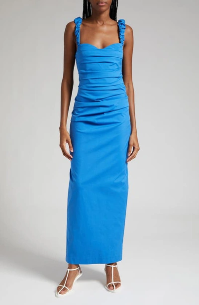 Sir Azul Gathered Balconette Gown In Cobalt