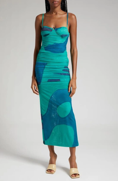 Sir Frankie Ruched Balconette Midi Dress In Green