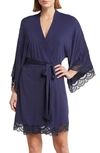 Eberjey Marianna Mademoiselle Lace-trim Kimono Robe In True Navy