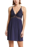 Eberjey Mariana Lace-trimmed Stretch-tencel Modal Chemise In True Navy