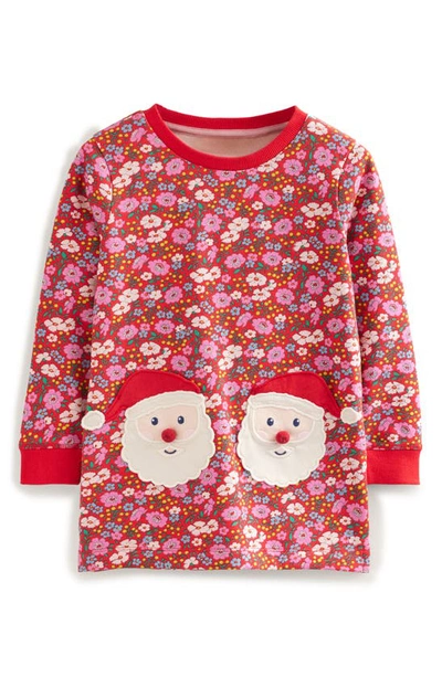 Mini Boden Kids' Applique Sweatshirt Tunic Brilliant Red Festive Flower Girls Boden