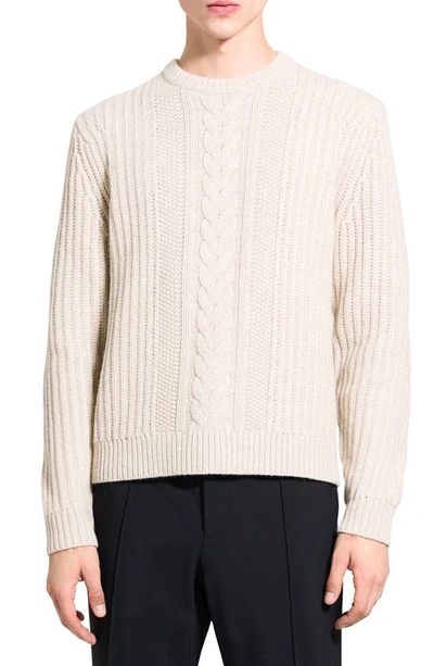 Theory Vilare Cable Knit Sweater In Dane Wool In Light Beige Melange