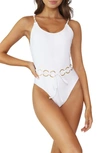 Pq Swim Link Belted One Piece Swimsuit In Water Lily