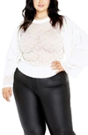 City Chic Estelle Openwork Tiered Sleeve Sweater In Cream