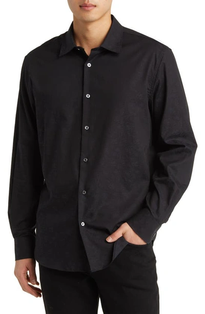 Bugatchi Julian Shaped Fit Print Button-up Shirt In Black