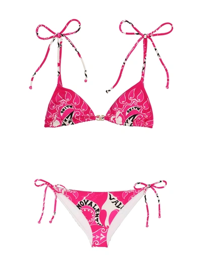 Valentino Archive Manifesto Printed Bikini In Pink