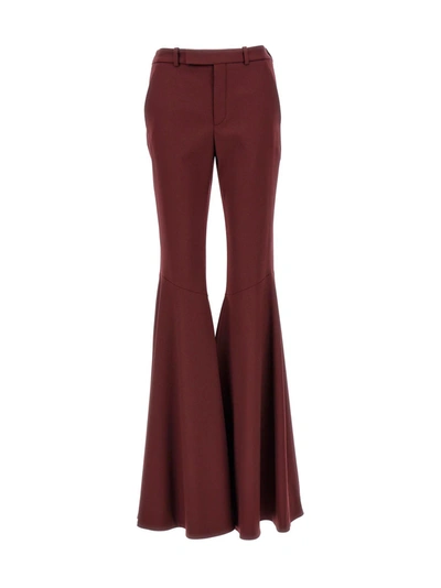 Saint Laurent Stretch Wool Flare Leg Pants In Red