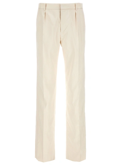 Saint Laurent Silk Straight Tuxedo Trousers In Yellow