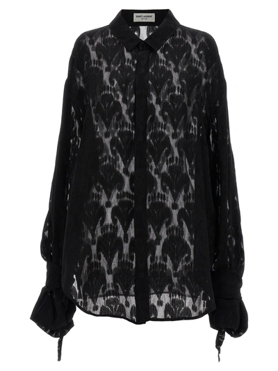Saint Laurent Transparent Silk Pattern Shirt. Shirt, Blouse Black