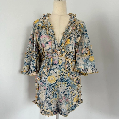 Pre-owned Alice Mccall Blue & Yellow Floral Printed Playsuit