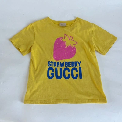 Pre-owned Gucci Yellow Kids Strawberry Print T-shirt