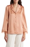 BY DESIGN BY DESIGN LAINE FEATHER TRIM SATIN BUTTON-UP TOP