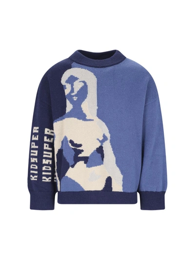 Prada Blue Mock Neck Sweater In Faz Bianco Verde