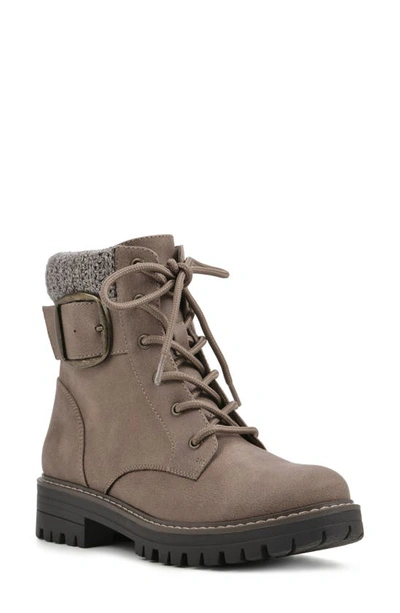 Cliffs By White Mountain Mentor Knit Collar Combat Boot In Stone/ Fabric