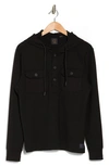 Vintage 1946 Double Knit Slub Half-button Hoodie Pullover In Black