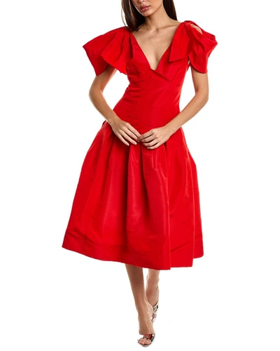 Oscar De La Renta Shoulder Drape Silk A-line Dress In Red