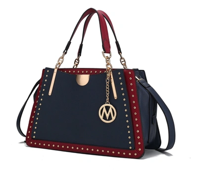Mkf Collection By Mia K Aubrey Vegan Leather Multi Compartment Satchel Handbag - Color Block In Blue