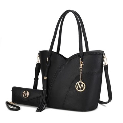Mkf Collection By Mia K Imogene Two-tone Whip Stitches Vegan Leather Women's Shoulder Bag With Wallet- 2 Pieces In Black