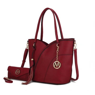 Mkf Collection By Mia K Imogene Two-tone Whip Stitches Vegan Leather Women's Shoulder Bag With Wallet- 2 Pieces In Red