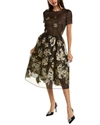 Oscar De La Renta Metallic Silk-blend Organza-jacquard Midi Dress In Black