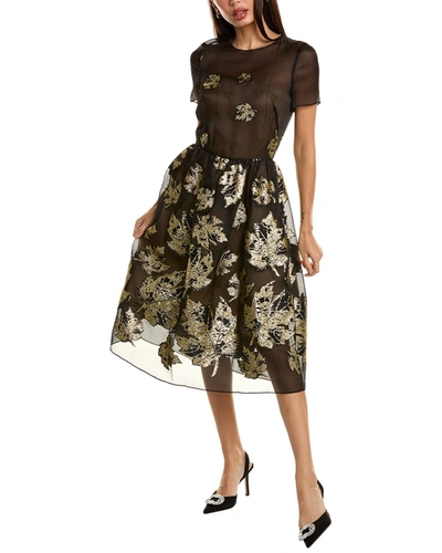 Oscar De La Renta Metallic Silk-blend Organza-jacquard Midi Dress In Black