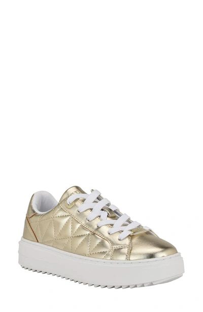 Guess Women's Desena Quilted Platform Lace Up Sneakers In Gold