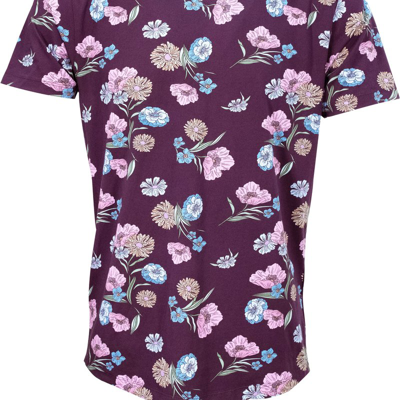 Lords Of Harlech Maze Spaced Floral V-neck Tee In Pink/purple