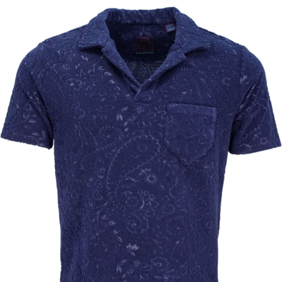 Lords Of Harlech Johnny Paisley Towel Polo Shirt In Blue