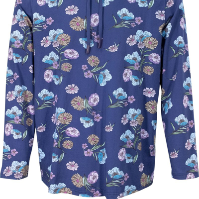 Lords Of Harlech Horatio Spaced Floral Printed Hoodie In Blue