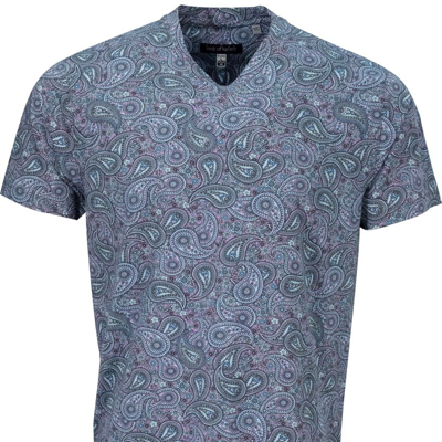 Lords Of Harlech Maze Trippy Paisley V-neck Tee In Blue/pink/purple