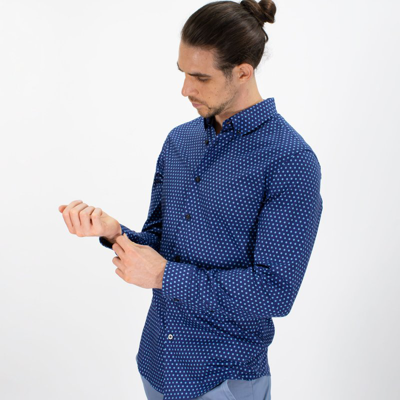 Lords Of Harlech Mitchell Peace Polkadot Shirt In Blue