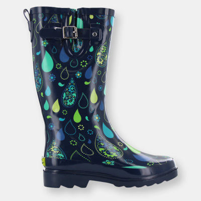 Western Chief Women's Pouring Paisley Tall Rain Boot In Blue