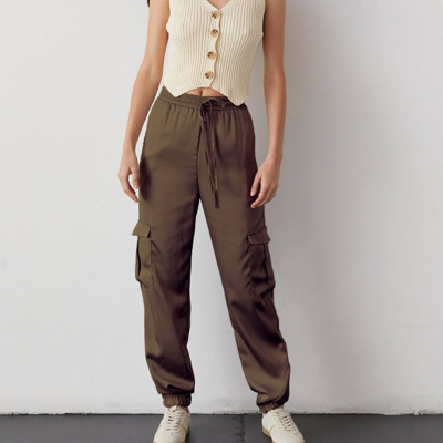 Crescent Brooklyn Satin Cargo Joggers In Brown
