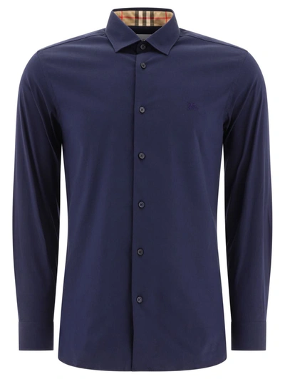 Burberry Ekd Stretch Cotton Shirt In Blue
