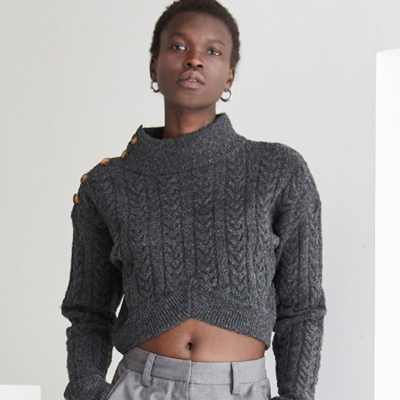 Crescent Oliva Crop Sweater In Grey