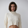 Crescent Women's Ralphie Cable Knit Turtleneck Crop Sweater In Yellow
