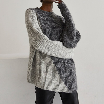 Crescent Reese Color Block Sweater In Grey