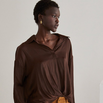 Crescent Raven Satin Blouse In Brown