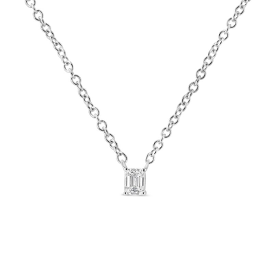 Haus Of Brilliance 14k White Gold 1/5 Cttw Emerald Shape Solitaire Diamond 18" Pendant Necklace