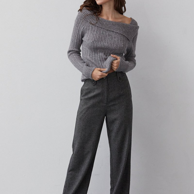 Crescent Shanie Brushed Ribbed-knit Sweater In Grey